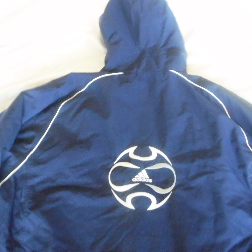 Adidas Winter Coat Jacket Mens XL Blue Volleyball full Zip Fleece Lined Coat